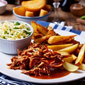 BBQ Pulled Pork with Potato Wedges & Creamy Coleslaw
