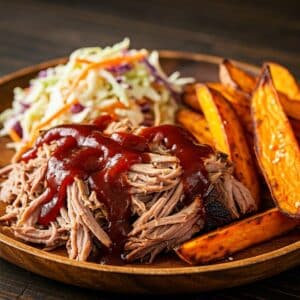 Mindful Meals BBQ Pulled Pork with Sweet Potato Wedges & Creamy POWER Slaw