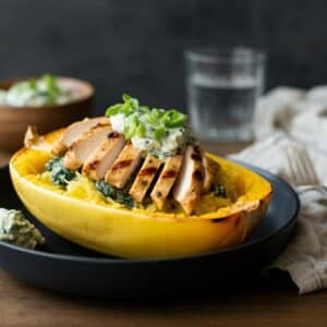 Mindful Meals Spinach Artichoke Chicken over Spaghetti Squash