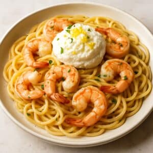 Mindful Meals Shrimp Scampi over GF Spaghetti