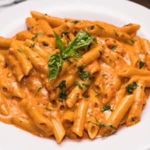 Grilled Chicken with Pink Vodka Sauce over Penne Pasta