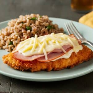 Cordon Bleu Chicken Cutlet over Barley & Vegetable Pilaf