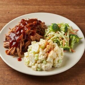 Mindful Meals Smoked Pulled Pork BBQ with Sarah's Potato Salad & Broccoli Slaw