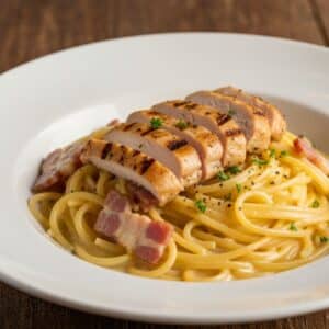 Mindful Meals Pasta Carbonara with Grilled Chicken