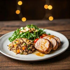 Mindful Meals Peach Glazed Pork Tenderloins with Wild Rice Pilaf