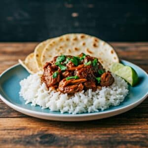 Braised New Mexican Pork with Rice and Tortillas