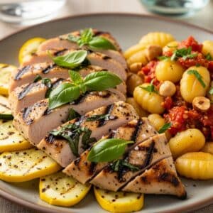 Gnocchi with Romesco & Grilled Chicken