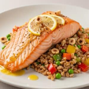 Mindful Meals Salmon with Roasted Vegetable Pilaf