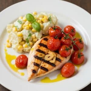 Chicken with Corn & Basil Potato Salad