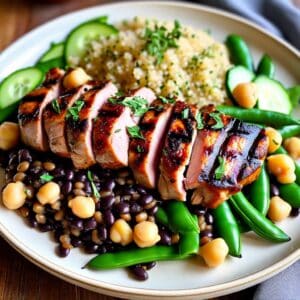 Mediterranean Pork Tenderloin with Bean Salad and Herb Couscous