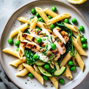 Chicken & Vegetable Pasta with White Pesto
