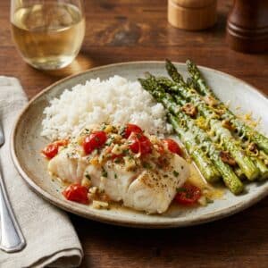 Pan Seared Cod with Tomato Basil Sauce