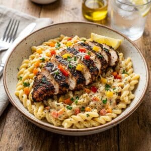 Mindful Meals Blackened Chicken over Creamy Lemon Pasta